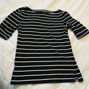 Boat neck black and white stripe top